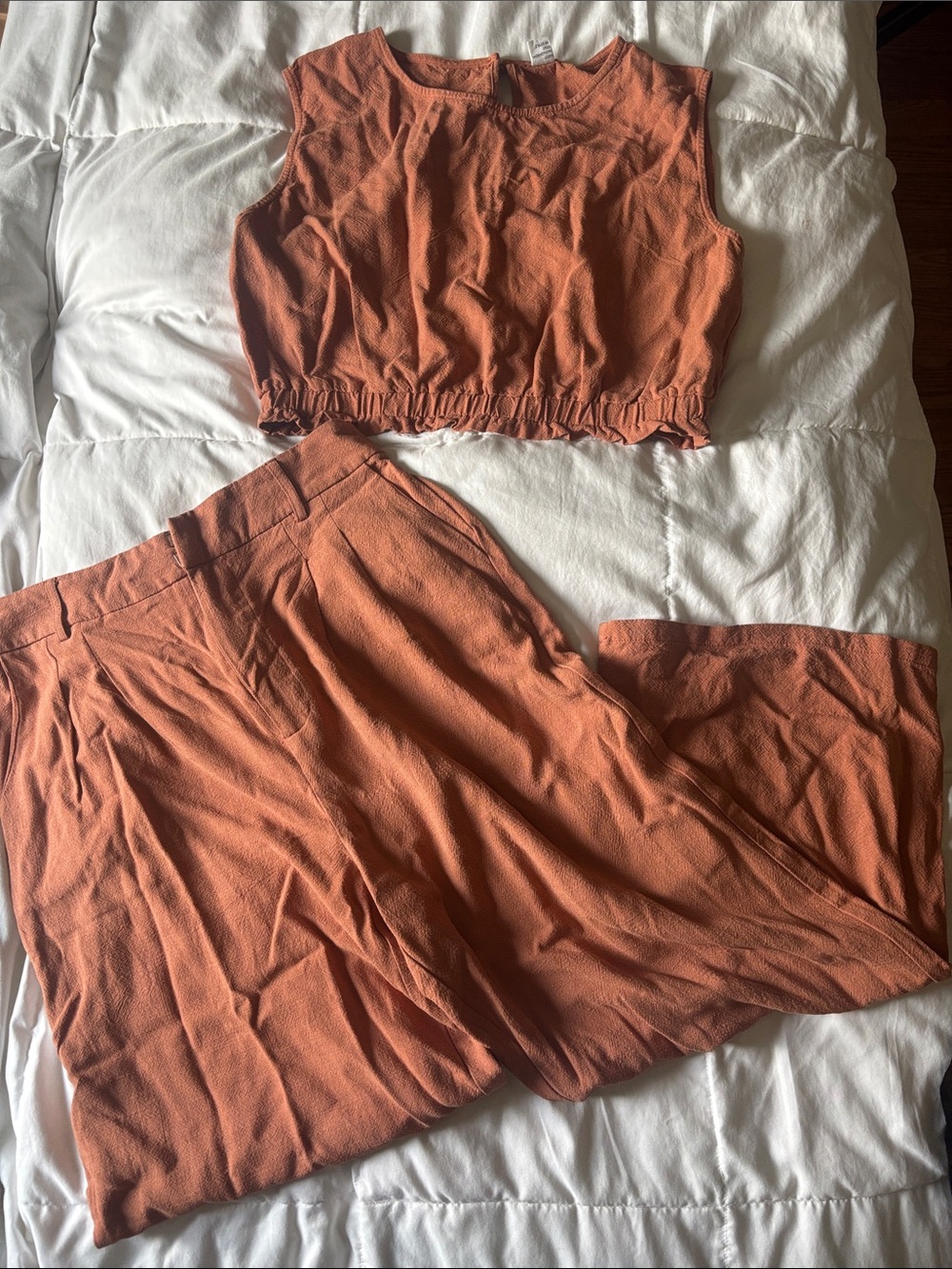 Wide-Leg Two-Piece Set in Rust Orange — Sleeveless Crop & Flowing Pants
